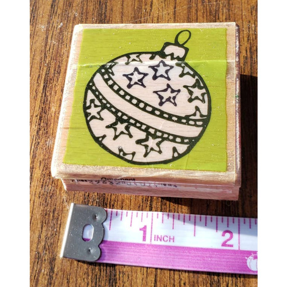 Holiday Christmas Ornament With Stars Vap Scrap Wood Mounted Rubber Stamp - Picture 2 of 8